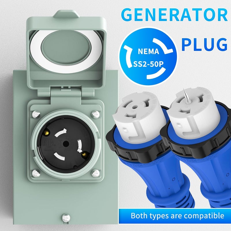 BEBOBLY Generator Inlet Box, 50 Amp NEMA PB50, SS2-50 Power Inlet Box for 3 Prong Generator Cord, 12500W 125/250V Receptacle for Outdoor Use, Generator Accessories,Weatherproof, ETL Listed - Image 3